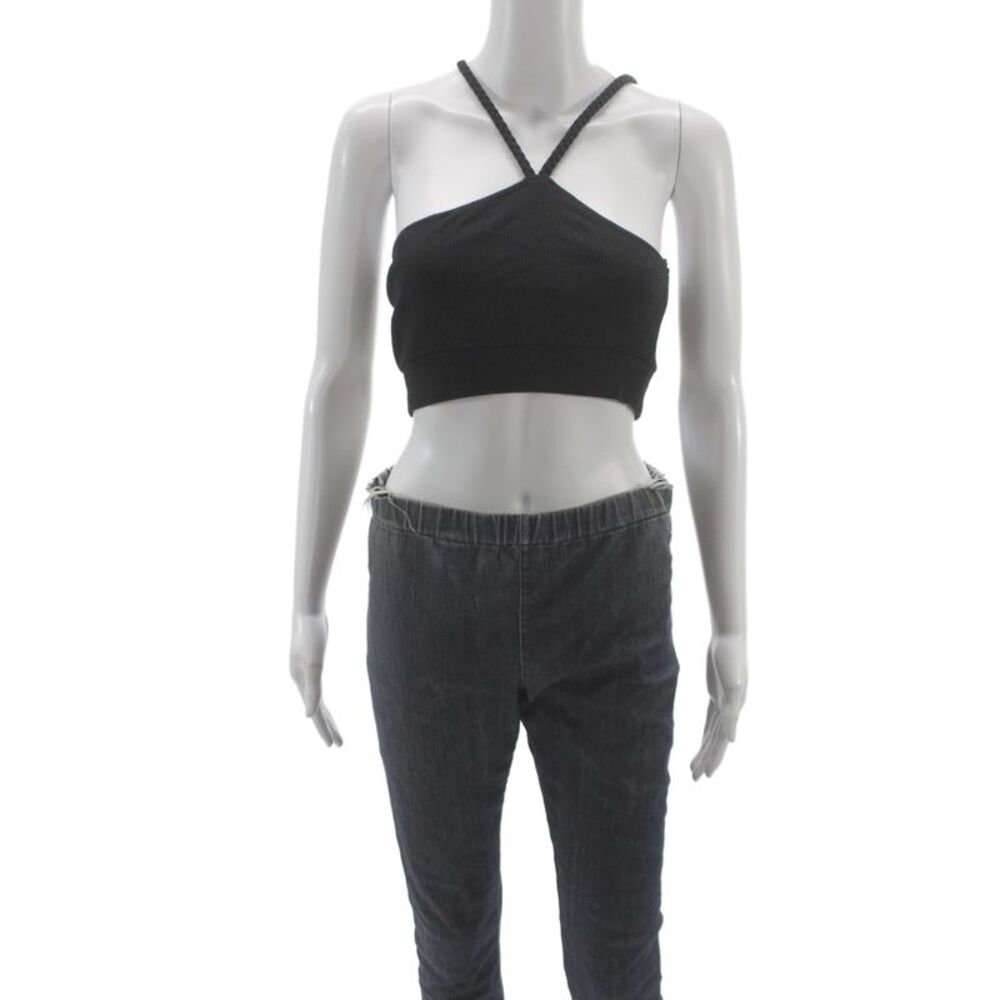 The Range Womens Cropped Sleeveless Cotton Crew Neck T-Shirt Beige Size M